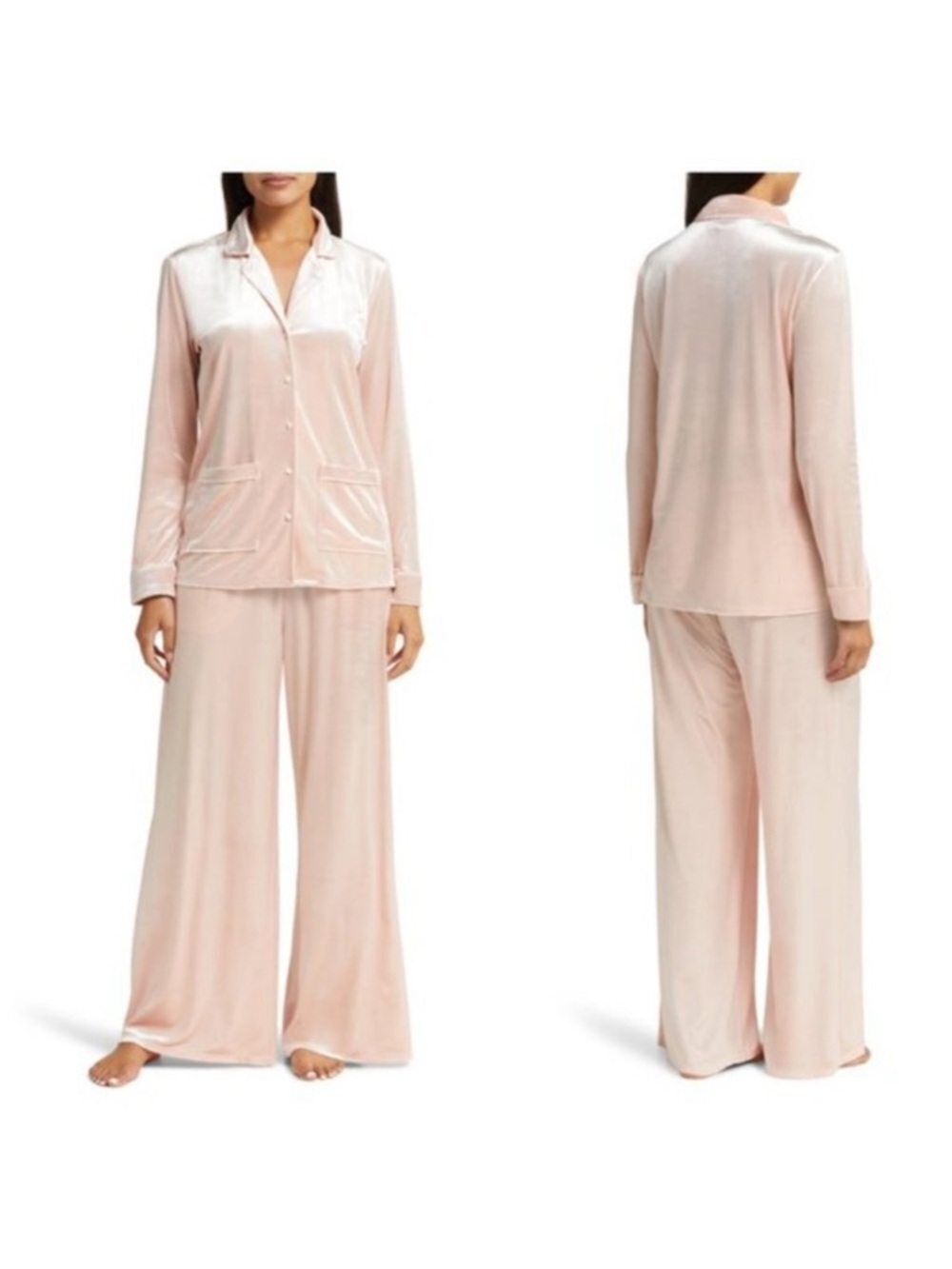 Nordstrom Women's Velour Velvet Button-Front Pajama Set - Blush Pink